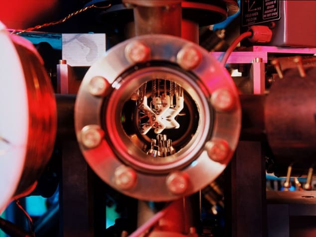 Ion trap at UIBK Photo of the ion trap used in the experiment, taken through a port on the vacuum system