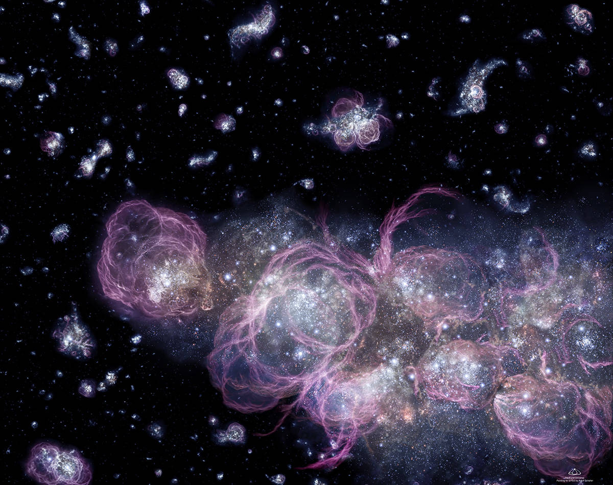 artist's impression of how the very early universe (less than 1 thousand million years old) might have looked