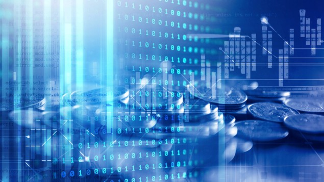 An image depicting quantum computing numbers with a graph and some coins An image depicting quantum computing numbers with a graph and some coins