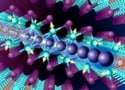 Brightly-coloured cartoon showing interactions between electrons and magnetic spins as a ball-and-arrows model