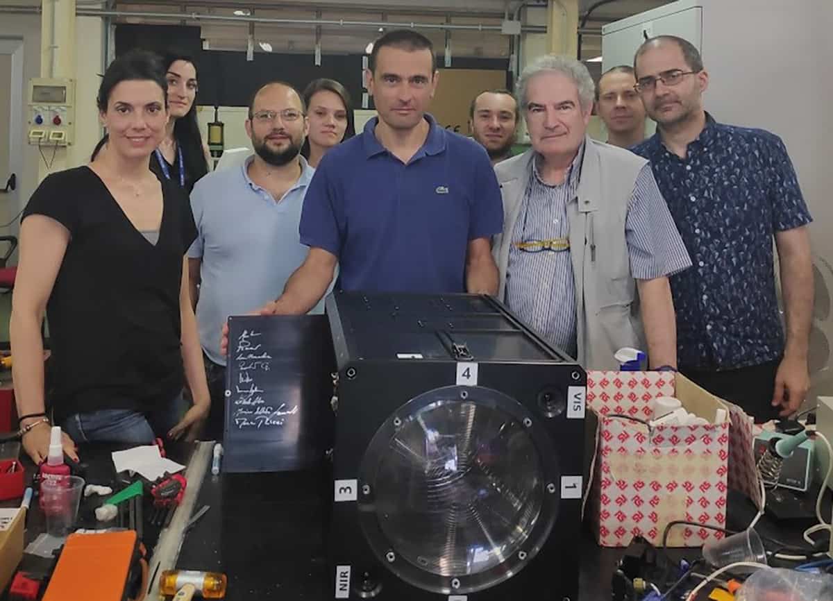 Marco Casolino, co-principal investigator on JEM-EUSO, and members of the Mini-EUSO development team with their assembled detector module